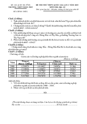 Đề thi thử thpt quốc gia lần 1 năm 2015 môn thi địa lí thời gian làm bài 180 phút, không kể thời gian phát đề
